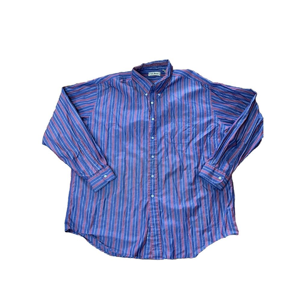 Vintage LL‎ Bean Mens Long Sleeve Shirt XL Reg Blue Red Stripe Button Down